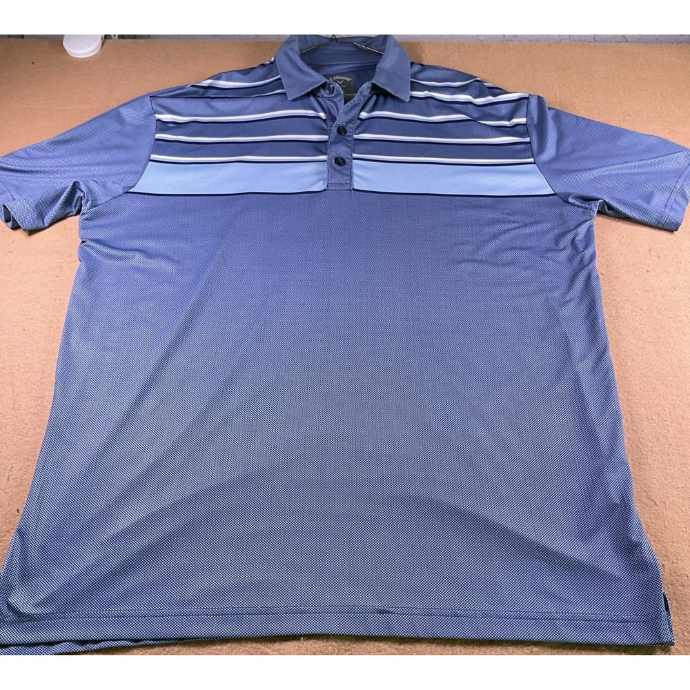 Callaway Opti-Dri Mens Blue Striped Performance Golf Polo Shirt Large L SA4542